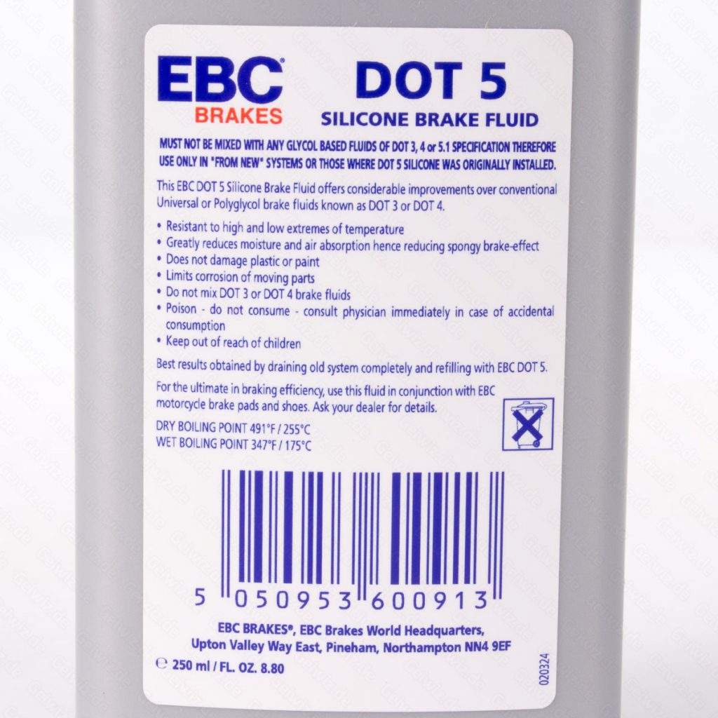 EBC brake fluid DOT 5.0 (silicone based), 250ml MP varaosat